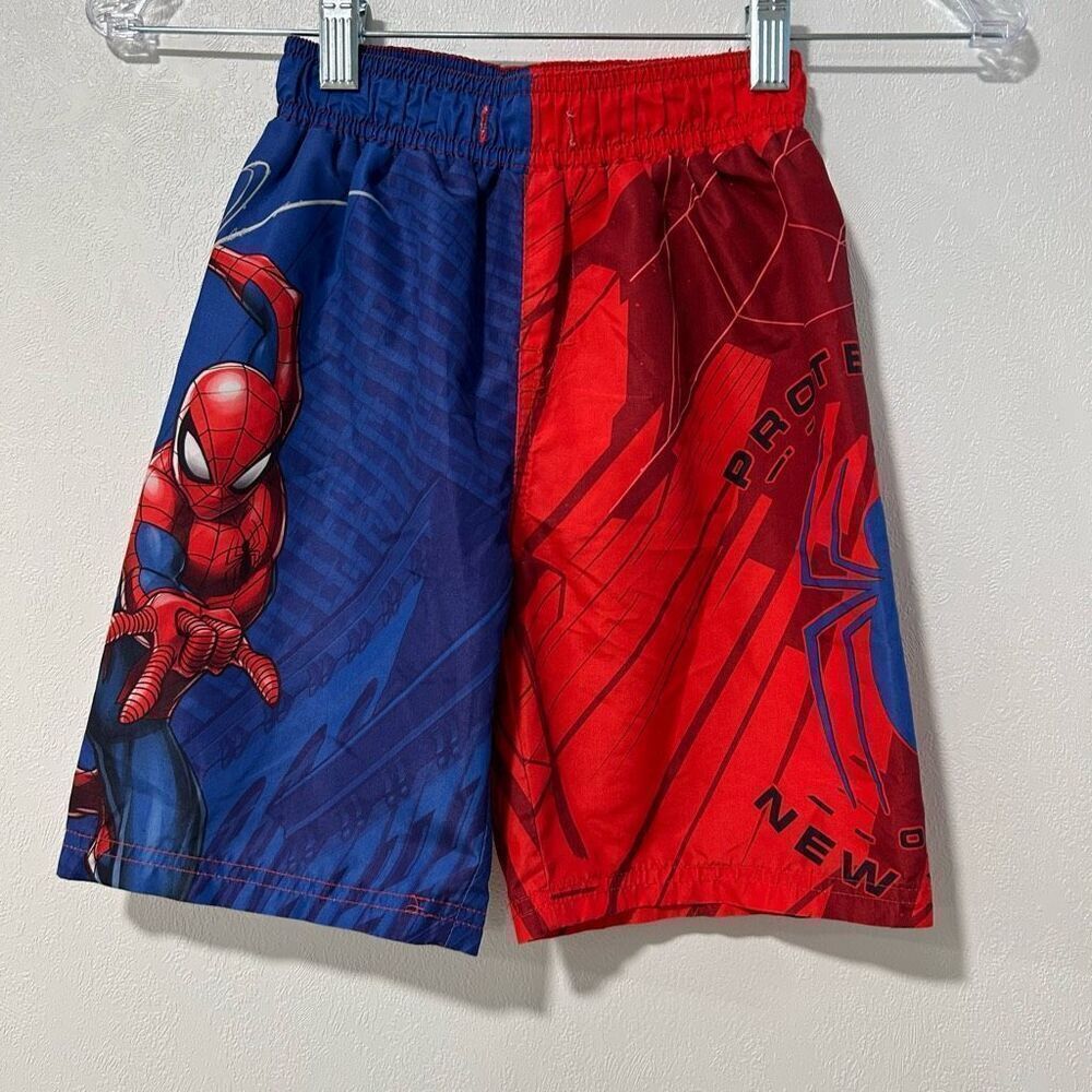 Marvel Spider-Man Swim Trunks Boys Size 7 Red Blue Board Shorts